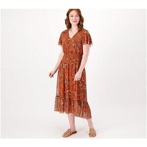 Canyon Retreat Regular Mesh V-Neck Flutter Sleeve Dress Copper Size XL